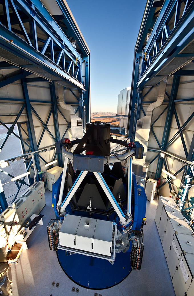 An image of the VLT Survey telescope, located in the Paranal High Desert in Chile, which was used for gravitational lensing observations in this study.